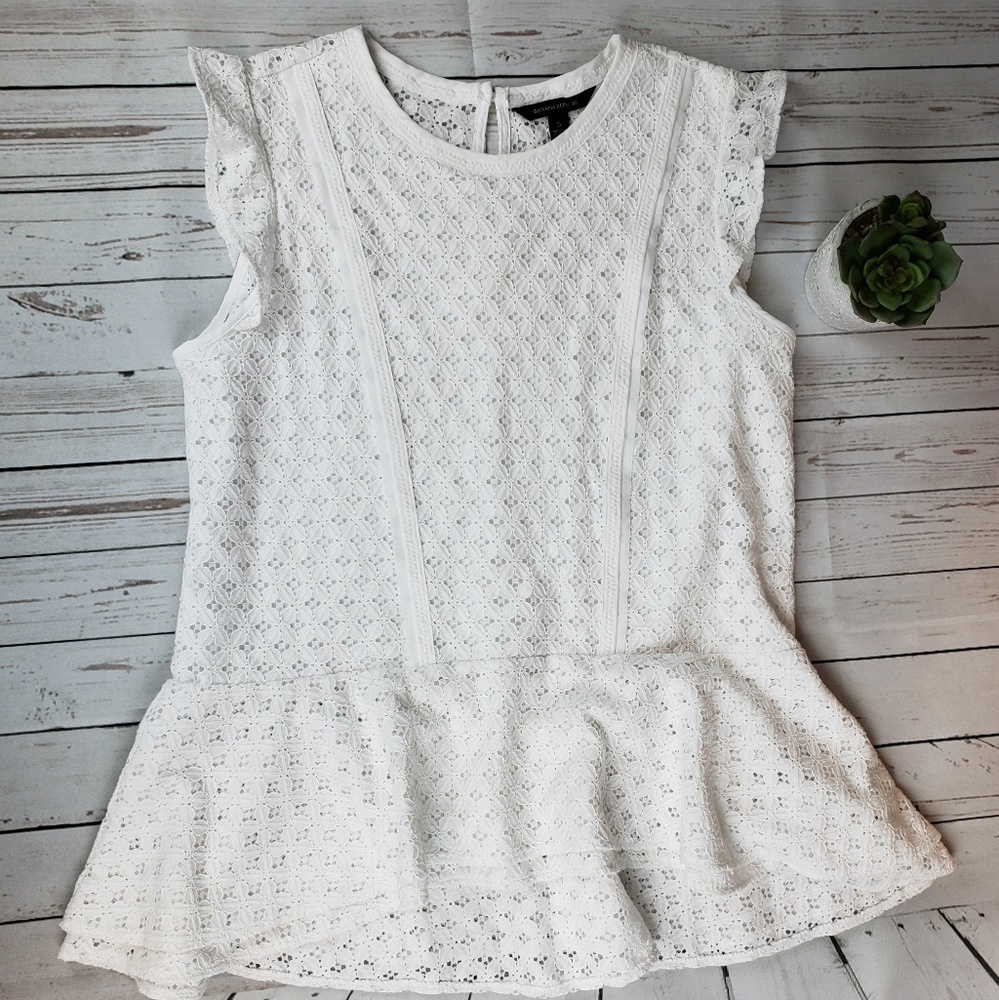 Banana Republic White Lace Peplum Top